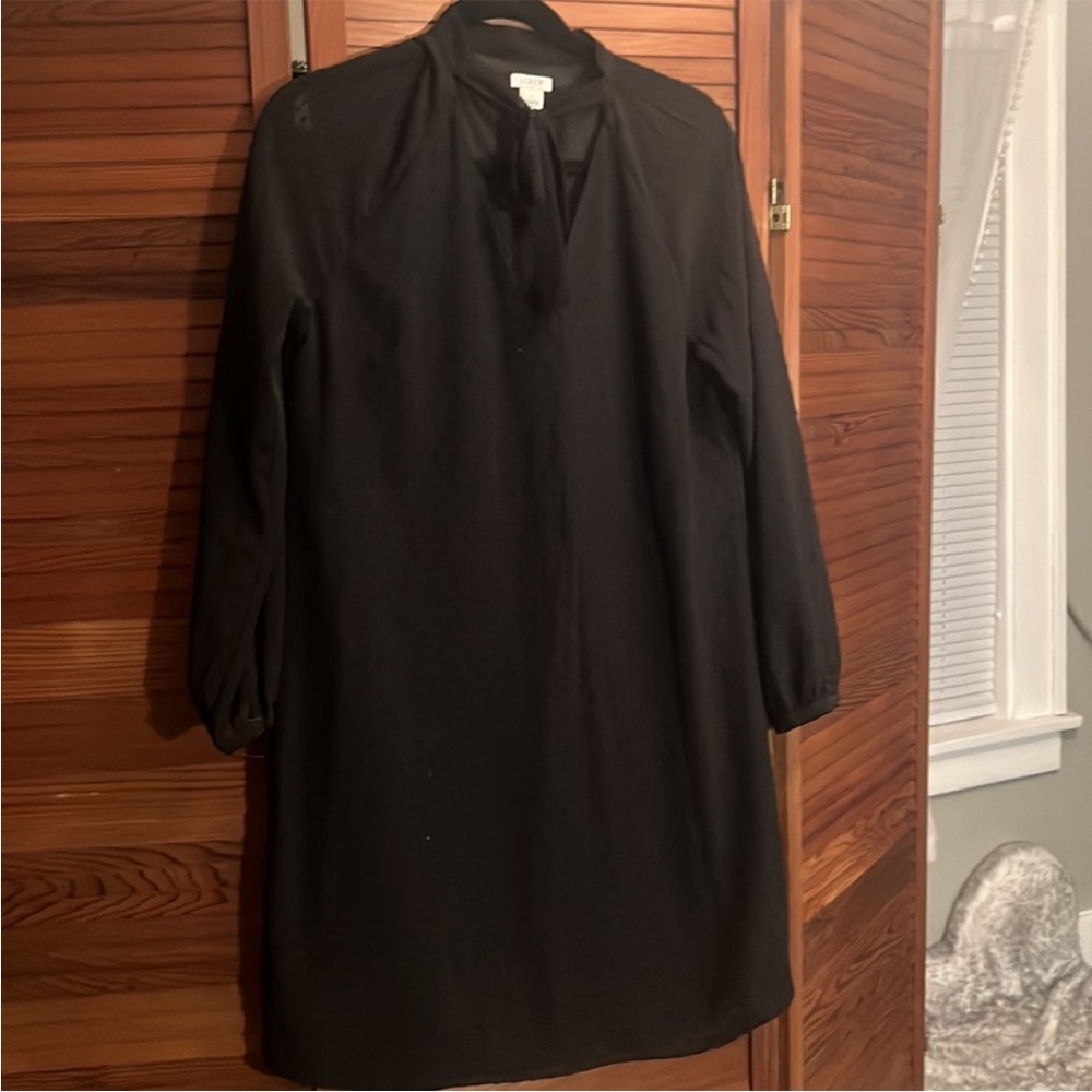 J crew Black dot shift dress with tie neck